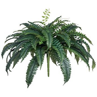 Faux Boston Fern Plant for Hanging Baskets or Large Planters with Wide Spread Design - Green