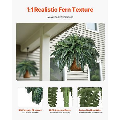 Faux Boston Fern Plant for Hanging Baskets or Large Planters with Wide Spread Design - Green