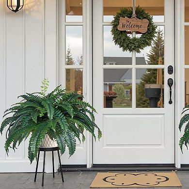 Faux Boston Fern Plant for Hanging Baskets or Large Planters with Wide Spread Design - Green