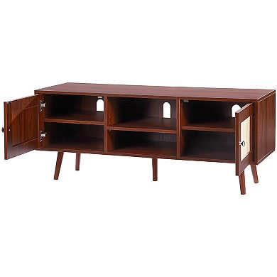 Rattan TV Stand for Living Room, Boho Media Console with Adjustable Shelf Options