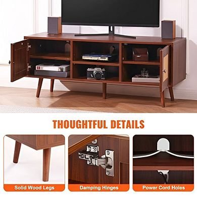 Rattan TV Stand for Living Room, Boho Media Console with Adjustable Shelf Options