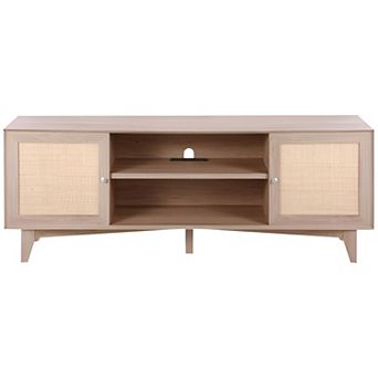 Rattan TV Stand for Living Room, Boho Media Console with Adjustable Shelf Options