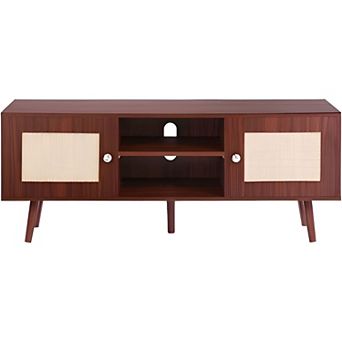 Rattan TV Stand for Living Room, Boho Media Console with Adjustable Shelf Options