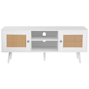 Rattan TV Stand for Living Room, Boho Media Console with Adjustable Shelf Options