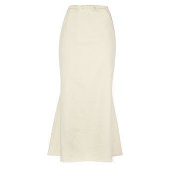 Maxi Skirt for Women Casual Fishtail Elastic Waist Drawstring Back Slit Long Flared Skirts