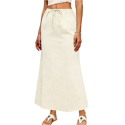 Maxi Skirt for Women Casual Fishtail Elastic Waist Drawstring Back Slit  Long Flared Skirts