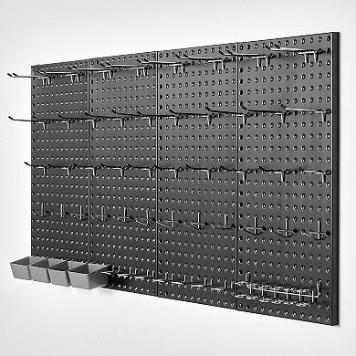 Garage Wall Pegboard Panel Set with Standard Hook Compatibility, Steel, 24x12, Black
