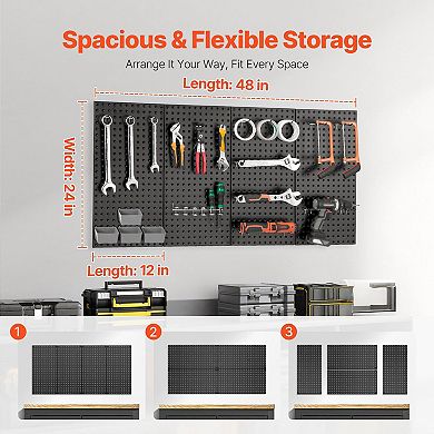 Garage Wall Pegboard Panel Set with Standard Hook Compatibility, Steel, 24x12, Black
