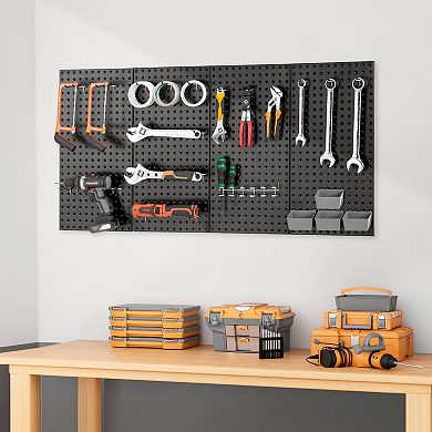 Garage Wall Pegboard Panel Set with Standard Hook Compatibility, Steel, 24x12, Black