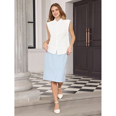 Women's Button Down Sleeveless Blouse Collared Solid Classic Business Work Shirt Top