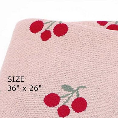 Knitted Cute And Sweet Cherry Soft Baby Blanket, Perfect For Newborns
