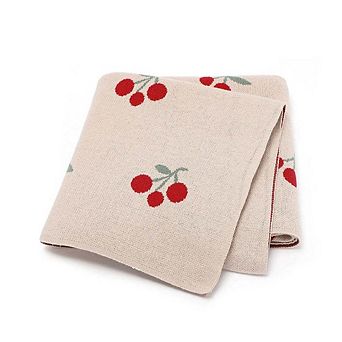 Knitted Cute And Sweet Cherry Soft Baby Blanket, Perfect For Newborns