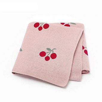 Knitted Cute And Sweet Cherry Soft Baby Blanket, Perfect For Newborns