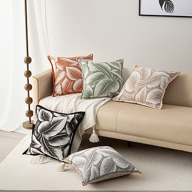 Pack of 2 Throw Pillow Covers Leaf Pattern Decorative Pillow Cases for Bedroom 18X18 Inch