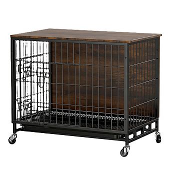 Heavy Duty Dog Crate with Table Top, Wheels & Double Doors, Easy Assembly Kennel