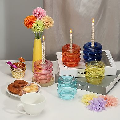 Glass Candle Holders, Glass Taper Candle Stand for Taper/Column Candles Tealight Stand Candlestick