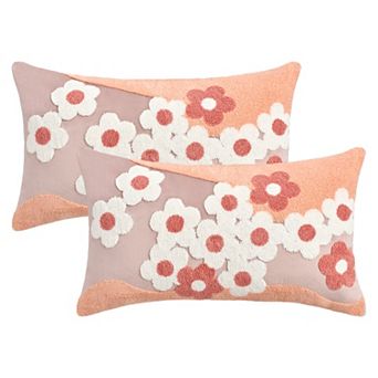Pack of 2 Velvet Embroidery Flowers Soft Decorative Farmhouse Throw Pillow Covers 12X20/18X18 Inch