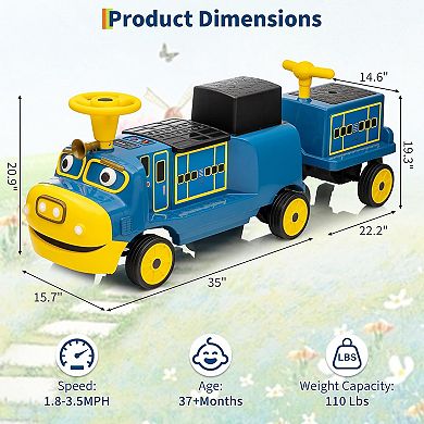 12V Licensed Chuggington Ride-On Train Set for Kids, 2 Cars, Adjustable Seat & Storage (Trackless)