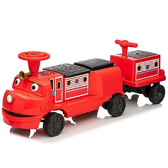 12V Licensed Chuggington Ride-On Train Set for Kids, 2 Cars, Adjustable Seat & Storage (Trackless)