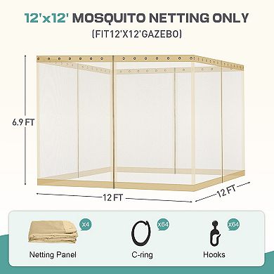 Aoodor Gazebo Replacement Netting Screen, Universal Gazebo 4-Panel Mosquito Net Sidewalls