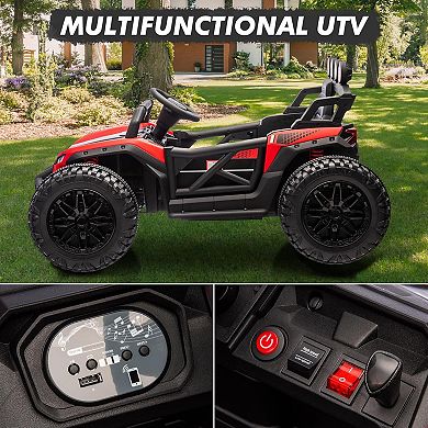 24V Kids Electric UTV, Remote Control Off-Road Toy w/LED Lights & Music for Ages 3-8