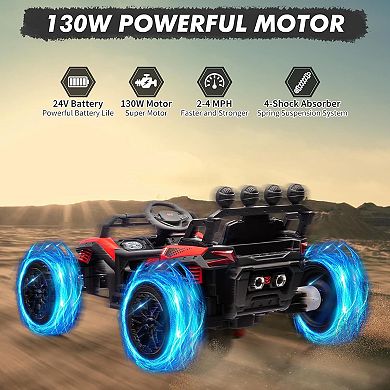24V Kids Electric UTV, Remote Control Off-Road Toy w/LED Lights & Music for Ages 3-8