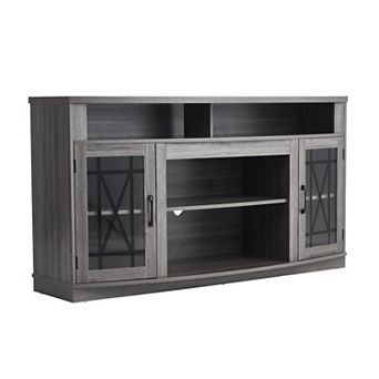 Farmhouse TV Stand for 65 Inch TV, Entertainment Center with LED Lights and Glass Doors