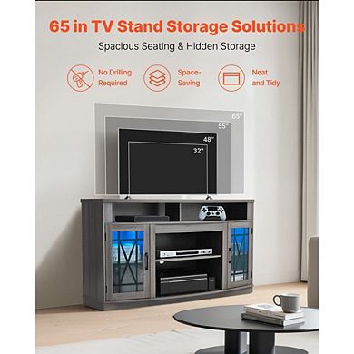 Farmhouse TV Stand for 65 Inch TV, Entertainment Center with LED Lights ...