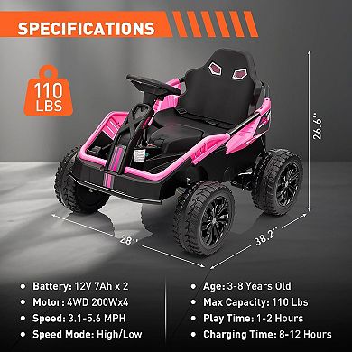 200W 24V Kids Electric ATV, 4x4 Go Kart with Adjustable Seat & Shock Absorbers