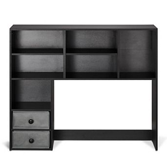 Desktop Bookshelf Hutch for 27-Inch Monitor with Shelves and Fabric Drawers