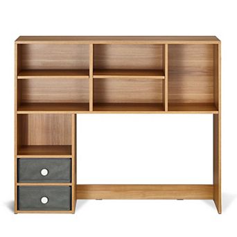 Desktop Bookshelf Hutch for 27-Inch Monitor with Shelves and Fabric Drawers