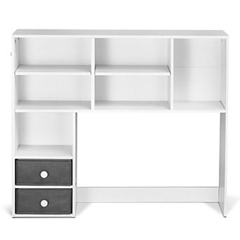 Desktop Bookshelf Hutch for 27-Inch Monitor with Shelves and Fabric Drawers