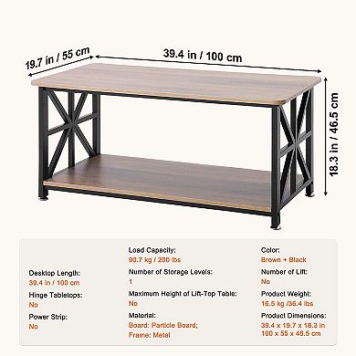 Coffee Table with Lift-Top Work Surface and Open Storage Shelves