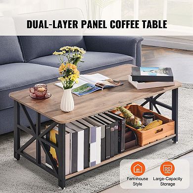 Coffee Table with Lift-Top Work Surface and Open Storage Shelves