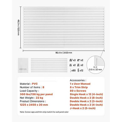 8ft x 4ft PVC Slat Wall Panel System for Garage Storage with Hooks and Accessories Compatibility