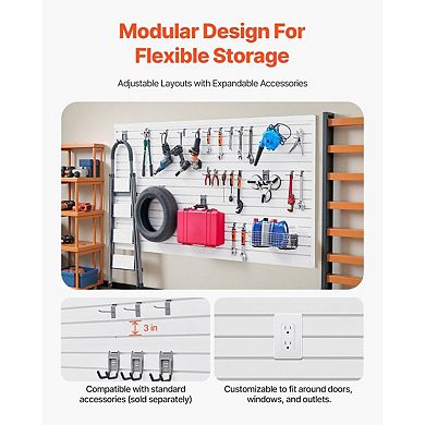 8ft x 4ft PVC Slat Wall Panel System for Garage Storage with Hooks and Accessories Compatibility