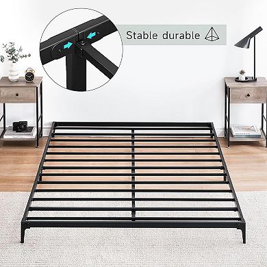 Heavy Duty Metal Bed Frame with Under-Bed Storage, Silent Anti-Slip Platform & No Box Spring