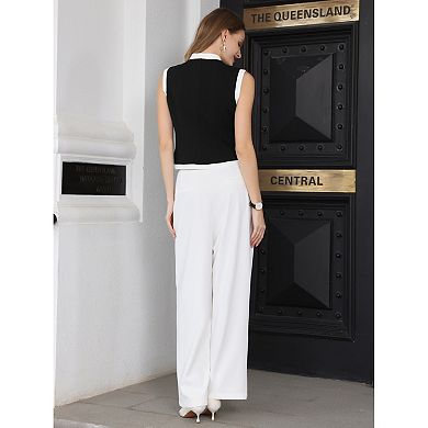 Women's Contrast Color Blouse Waistcoat V-Neck Button Down Vest Tops