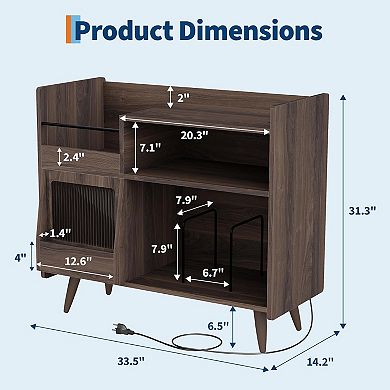 Large Record Player Stand, Vinyl Record Storage Cabinet Turntable Stand with Sliding Door