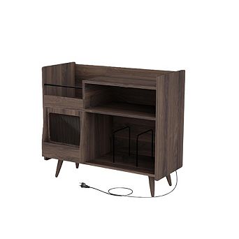 Large Record Player Stand, Vinyl Record Storage Cabinet Turntable Stand with Sliding Door