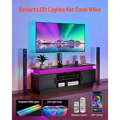 Modern 52" TV Console with Mount, Color-Changing LED Lights, and Power Strip