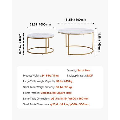 Modern Round Nesting Coffee Tables for Small or Large Spaces — Marble Style