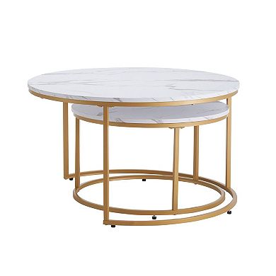 Modern Round Nesting Coffee Tables for Small or Large Spaces — Marble Style