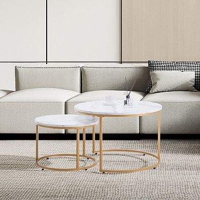 Modern Round Nesting Coffee Tables for Small or Large Spaces — Marble Style