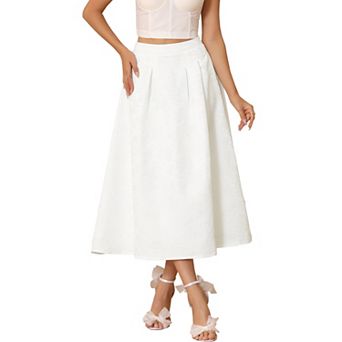 Women's Floral Jacquard Skirts Flared High Waist Cocktail Party Vintage A-Line Midi Skirt