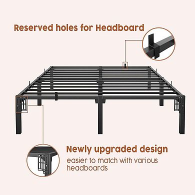 14" Metal Bed Frame, No Screws/Box Spring, Heavy Duty Tool-Free Assembly