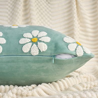 Set of 2 Pillow Covers Daisy Embroidery Pillow Cases Flower Pattern Cushion Covers 18X18 Inch