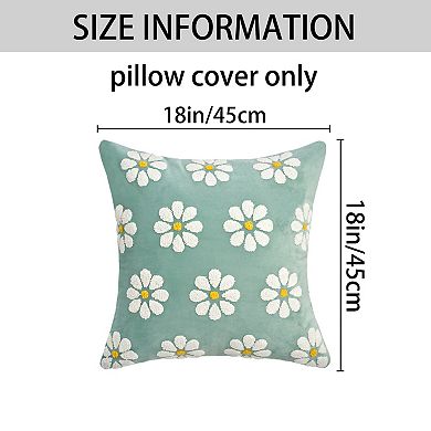 Set of 2 Pillow Covers Daisy Embroidery Pillow Cases Flower Pattern Cushion Covers 18X18 Inch