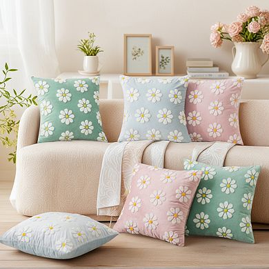 Set of 2 Pillow Covers Daisy Embroidery Pillow Cases Flower Pattern Cushion Covers 18X18 Inch