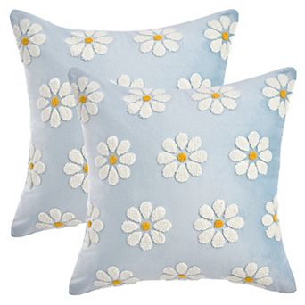Set of 2 Pillow Covers Daisy Embroidery Pillow Cases Flower Pattern Cushion Covers 18X18 Inch